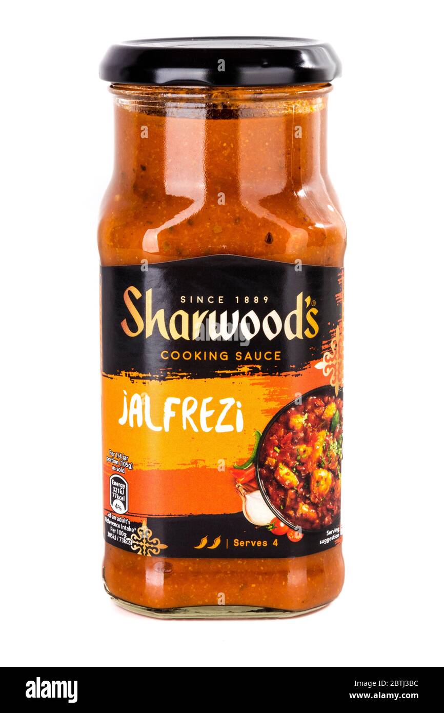 Sharwoods Jalfrezi cooking sauce, Indian food sauce, Jalfrezi sauce, Hot Indian food sauce, Sharwood's sauce, Sharwood's Indian sauce, cooking sauce, Stock Photo