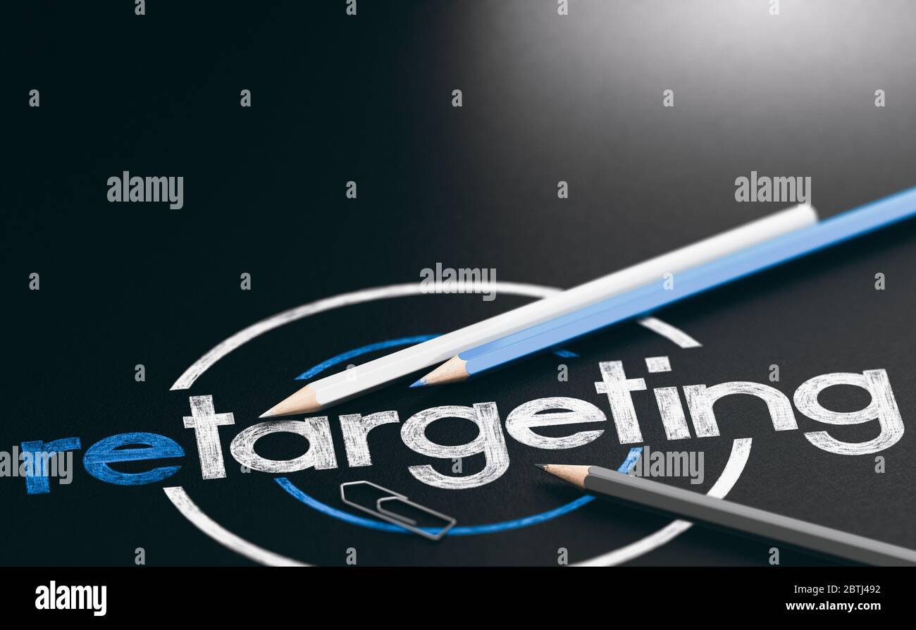 3D illustration of the word retargeting written with wooden pencils over black background. Stock Photo