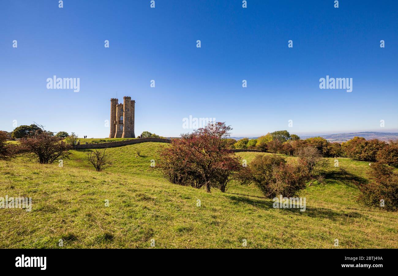 Broadway Tower from the Cotswold Way footpath on the summit of Broadway