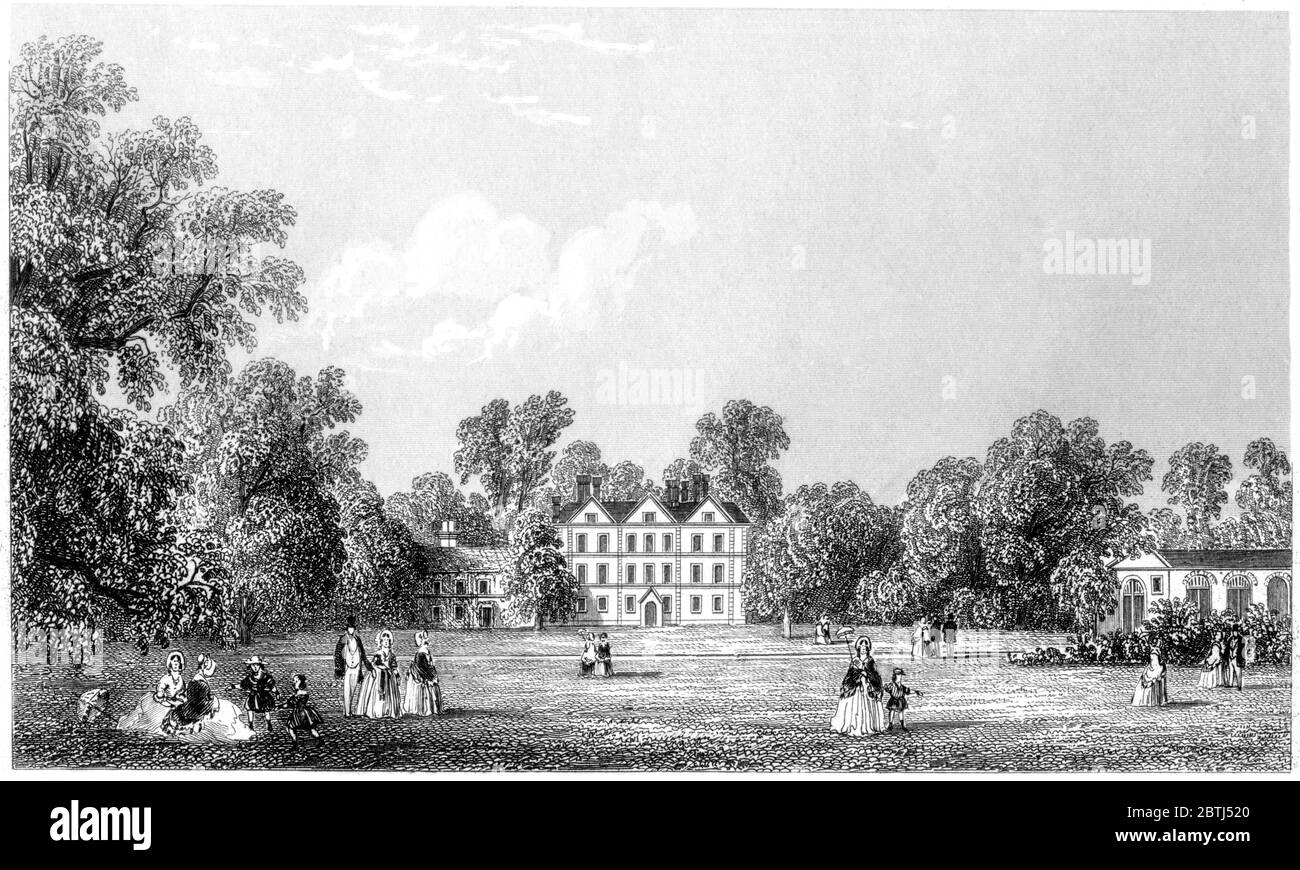 An engraving of Kew Palace scanned at high resolution from a book printed in 1851. This image is believed to be free of all copyright restrictions. Stock Photo