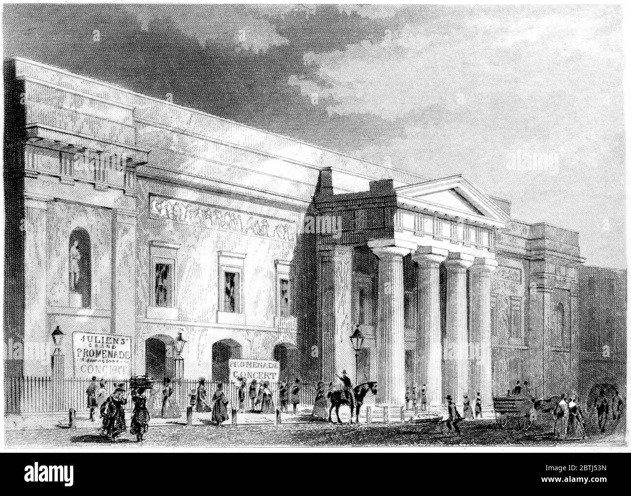 Engraving of Covent Garden Theatre London scanned at high resolution from a book printed in 1851. This image is believed to be free of all copyright. Stock Photo
