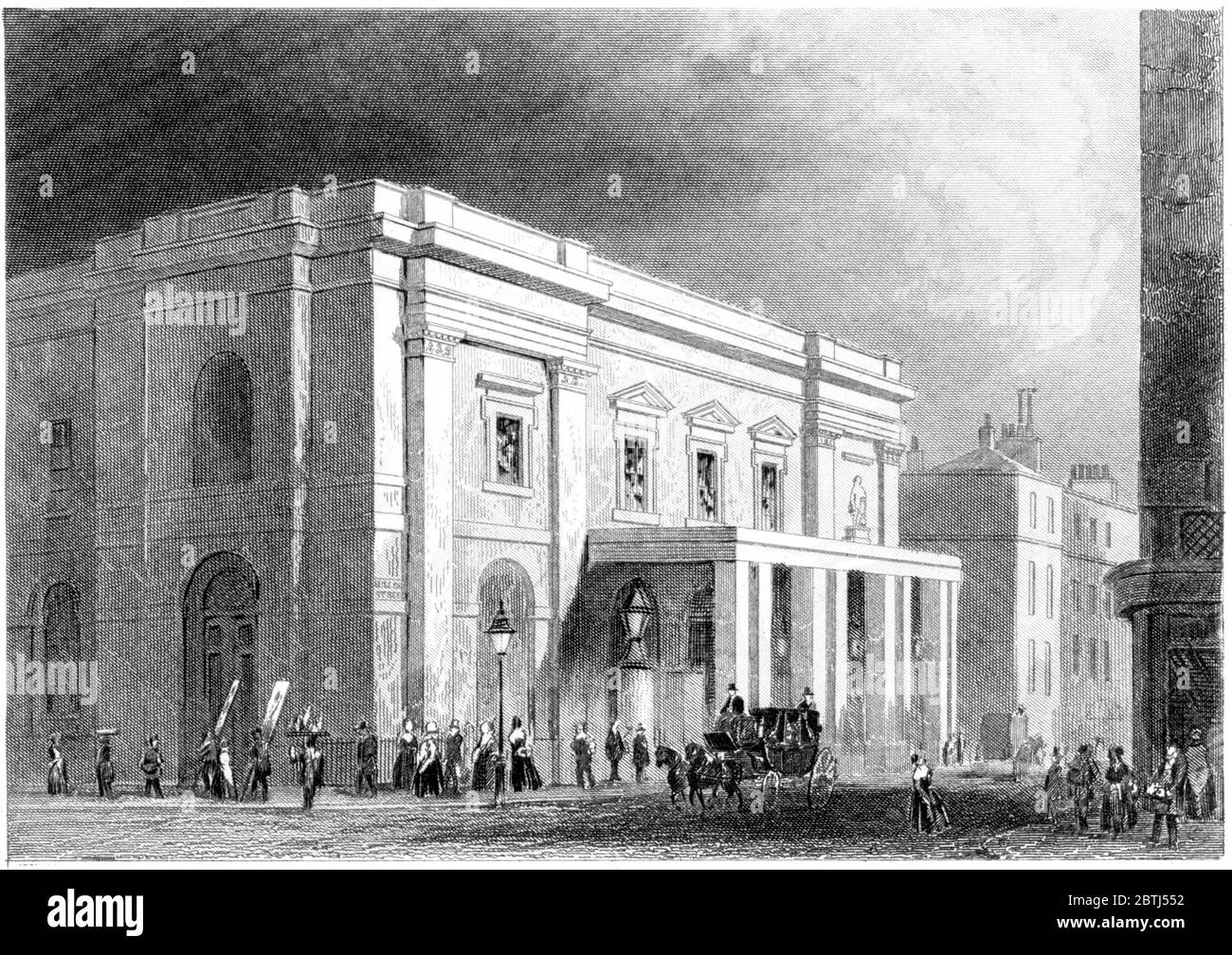 Engraving of The Drury Lane Theatre London scanned at high resolution from a book printed in 1851. This image is believed to be free of all copyrigt. Stock Photo