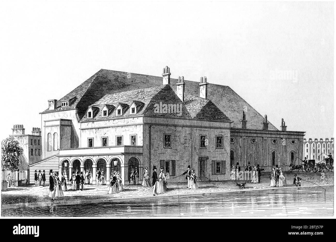 Engraving of Sadlers Wells Theatre London scanned at high resolution from a book printed in 1851. This image is believed to be free of all copyright. Stock Photo