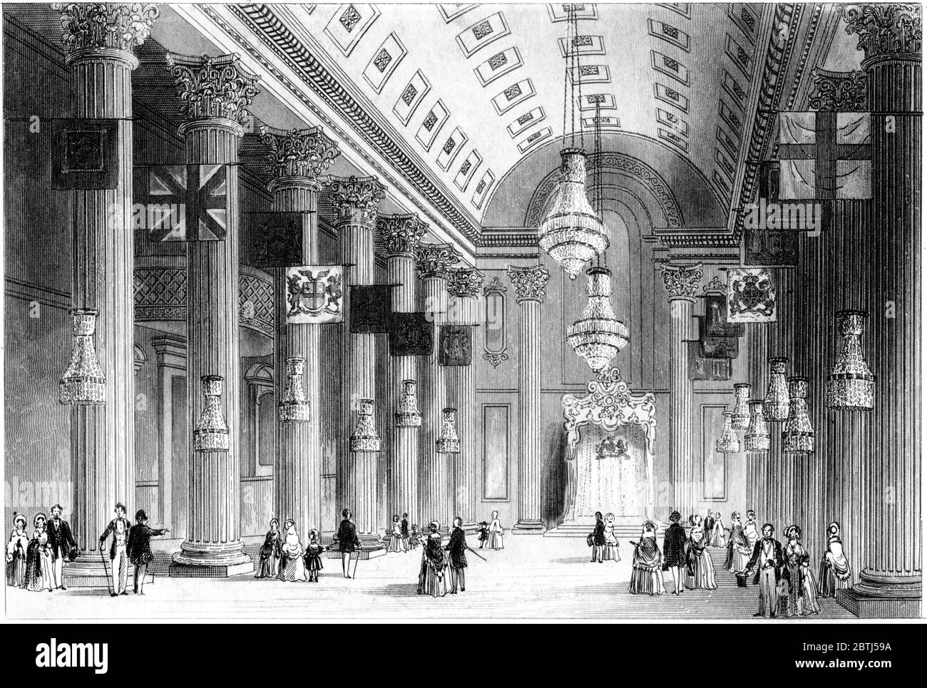 An engraving of The Egyptian Hall, Mansion House, London scanned at high resolution from a book printed in 1851.  Believed copyright free. Stock Photo