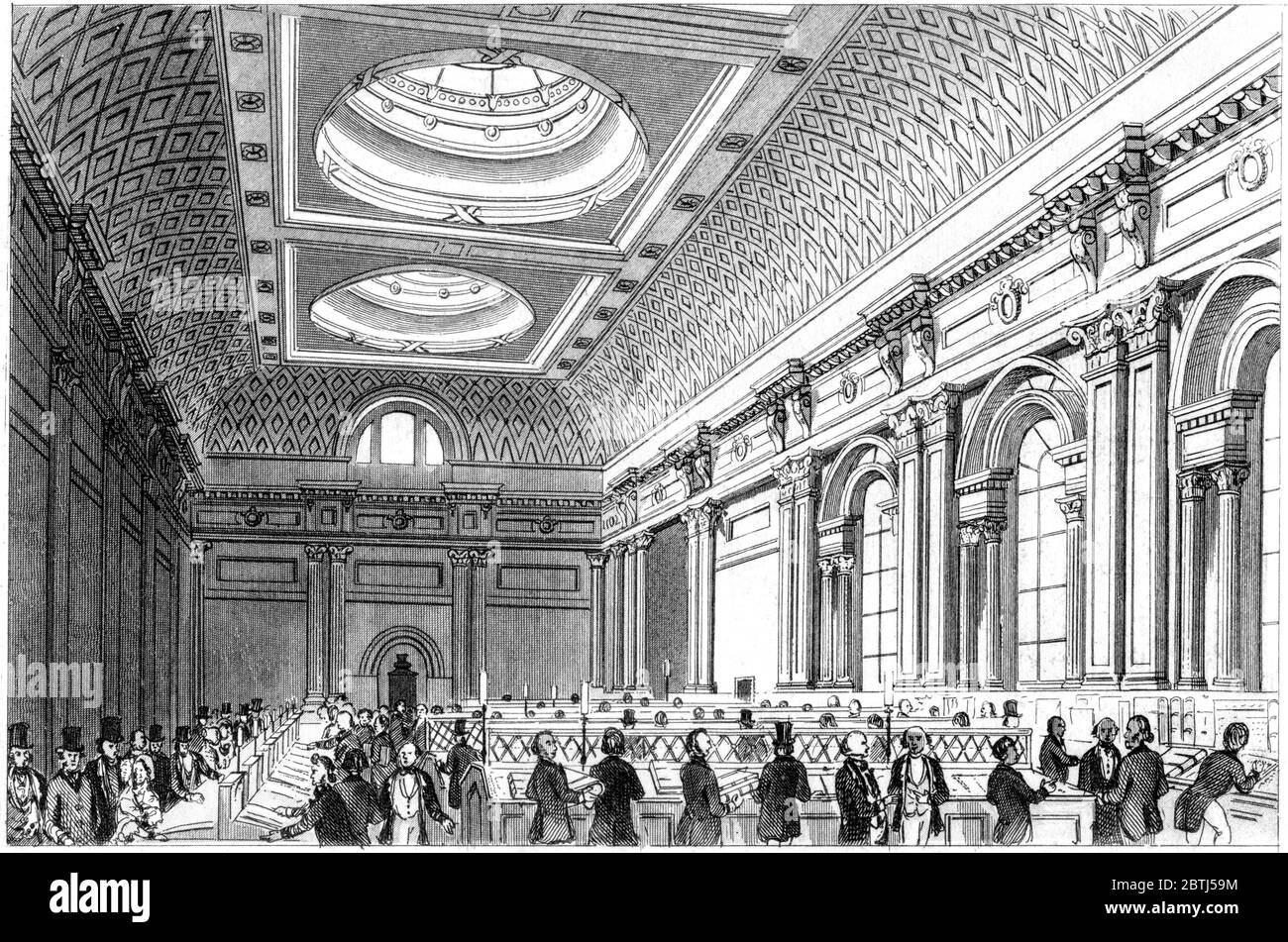 An engraving of The Private Banking Department Bank of England scanned at high resolution from a book printed in 1851. Believed copyright free. Stock Photo