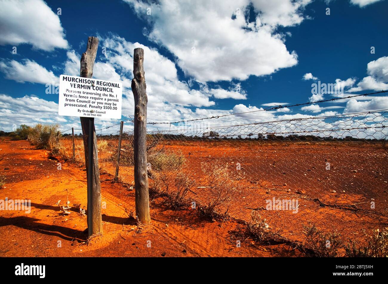 Famous Rabbit Proof Fence in the Outback of Western Australia. Stock Photo