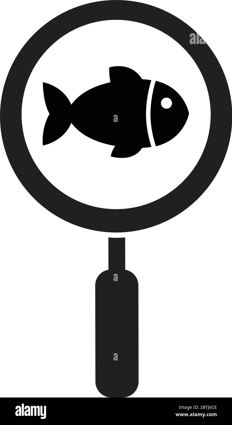 fish under the magnifying glass icon isolated on white Stock Vector