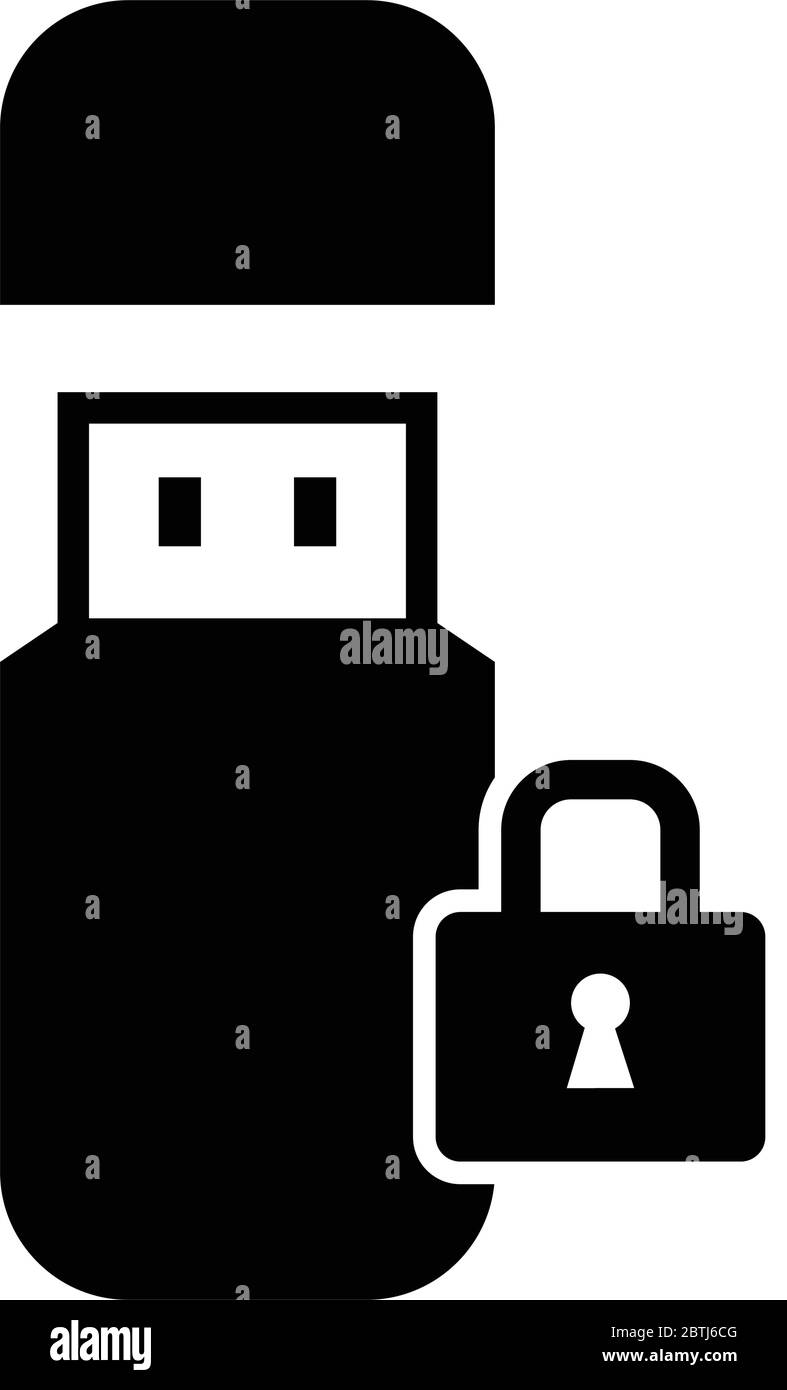 USB flash drive with closed padlock icon isolated on white background security Stock Vector