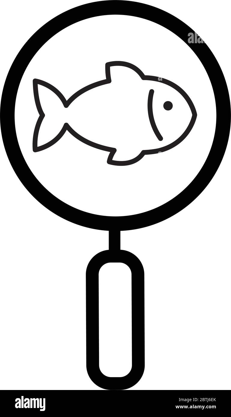 fish under the magnifying glass icon isolated Stock Vector