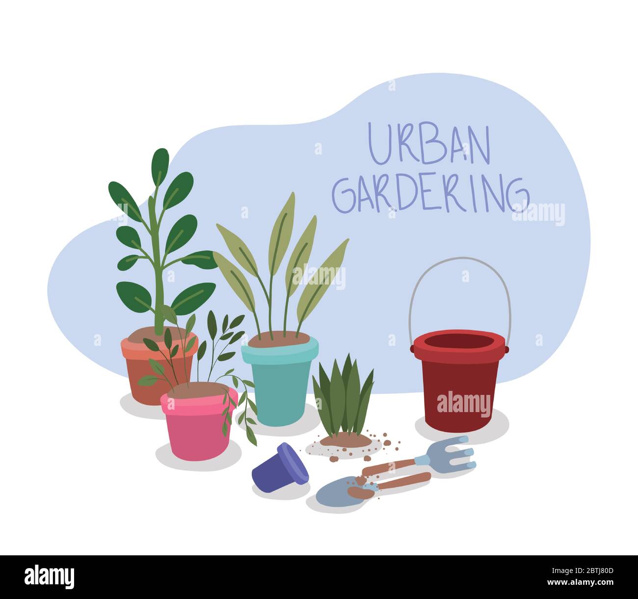 Plants inside pots rake and shovel vector design Stock Vector Image ...