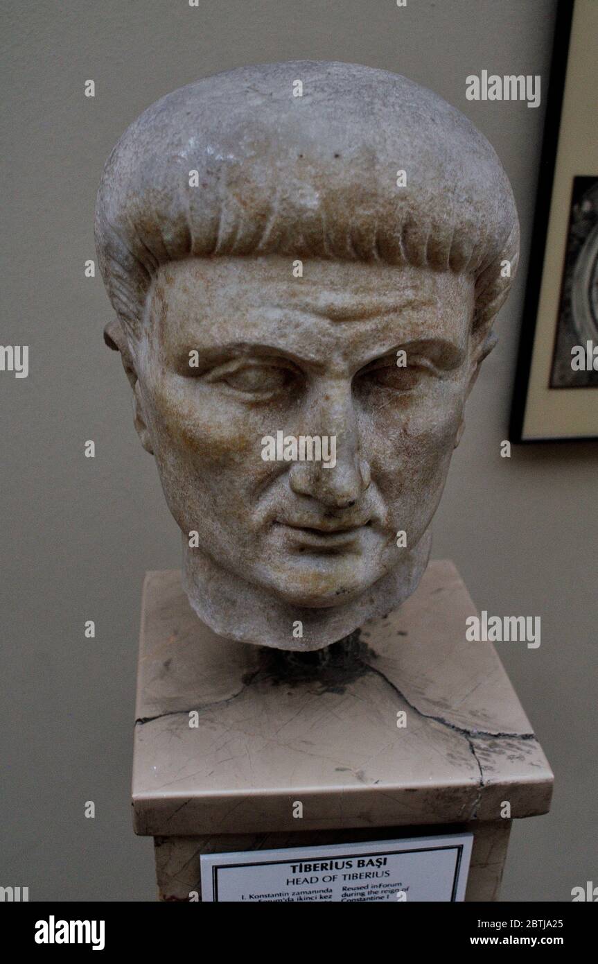 Head of Emperor Tiberius - Archeological Museum in  ISTANBUL - Bosphorus Strait - TURKEY Stock Photo