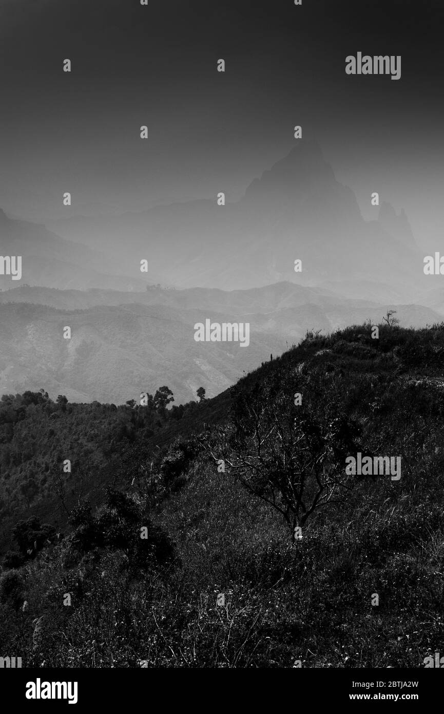 Misty Jagged Landscapes, Northern Laos,  Southeast Asia Stock Photo