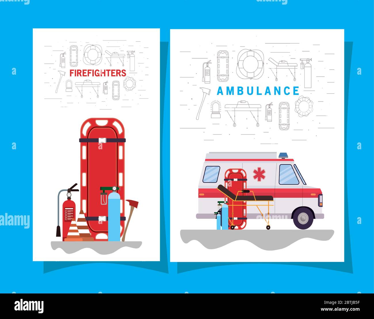 Ambulance paramedic car and firefighters icon set vector design Stock ...