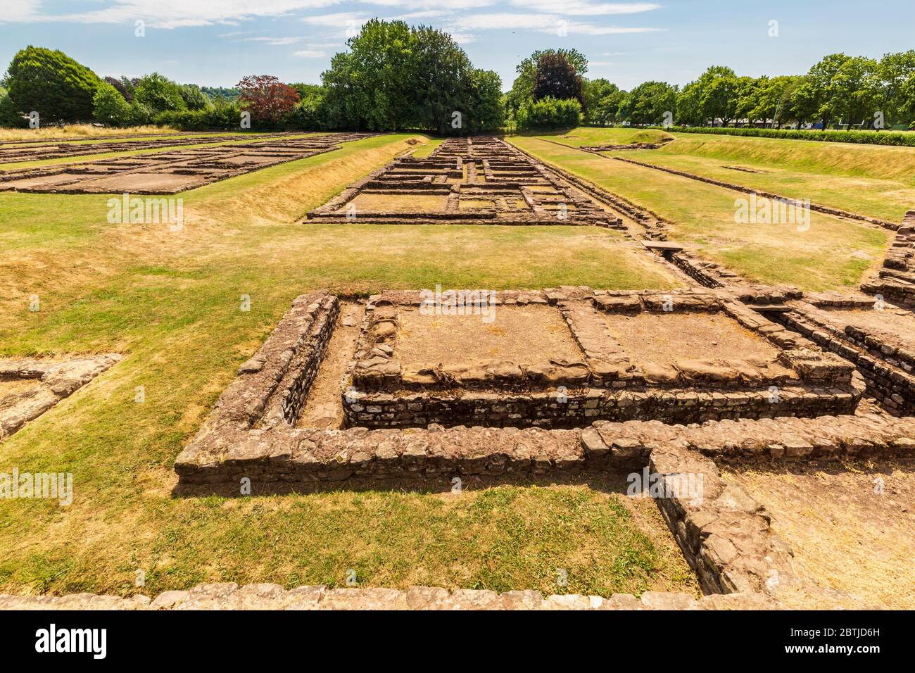 The excavated remains of the Roman Barracks at Caerleon, Wales Stock Photo