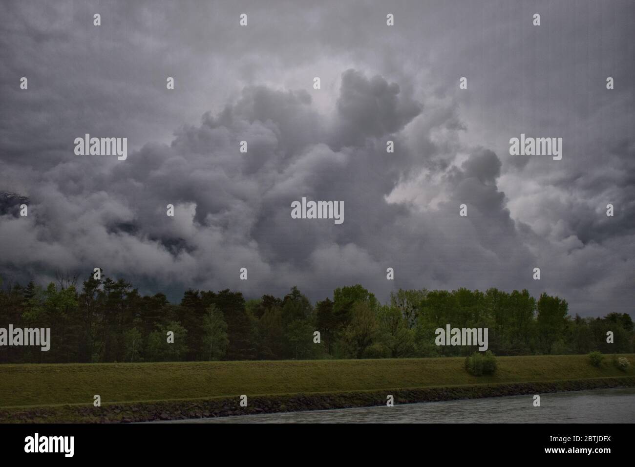 Dark cumulus cloud after a heavy storm in Switzerland 5.5.2020 Stock Photo