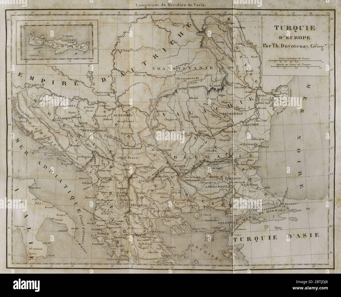 European Turkey map by Thunot Duvotenay. Historia de Turquia by Joseph Marie Jouannin (1783-1844) and Jules Van Gaver, 1840. Stock Photo