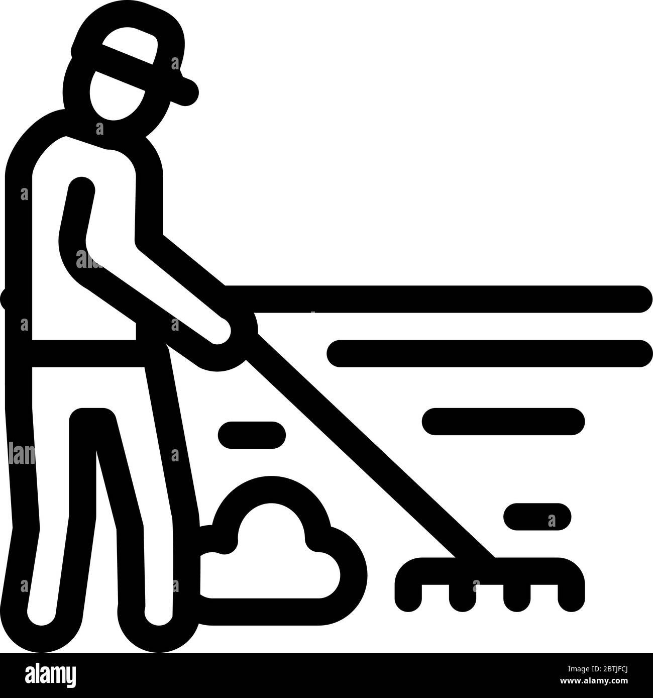 cleaning man with rake icon vector outline illustration Stock Vector ...