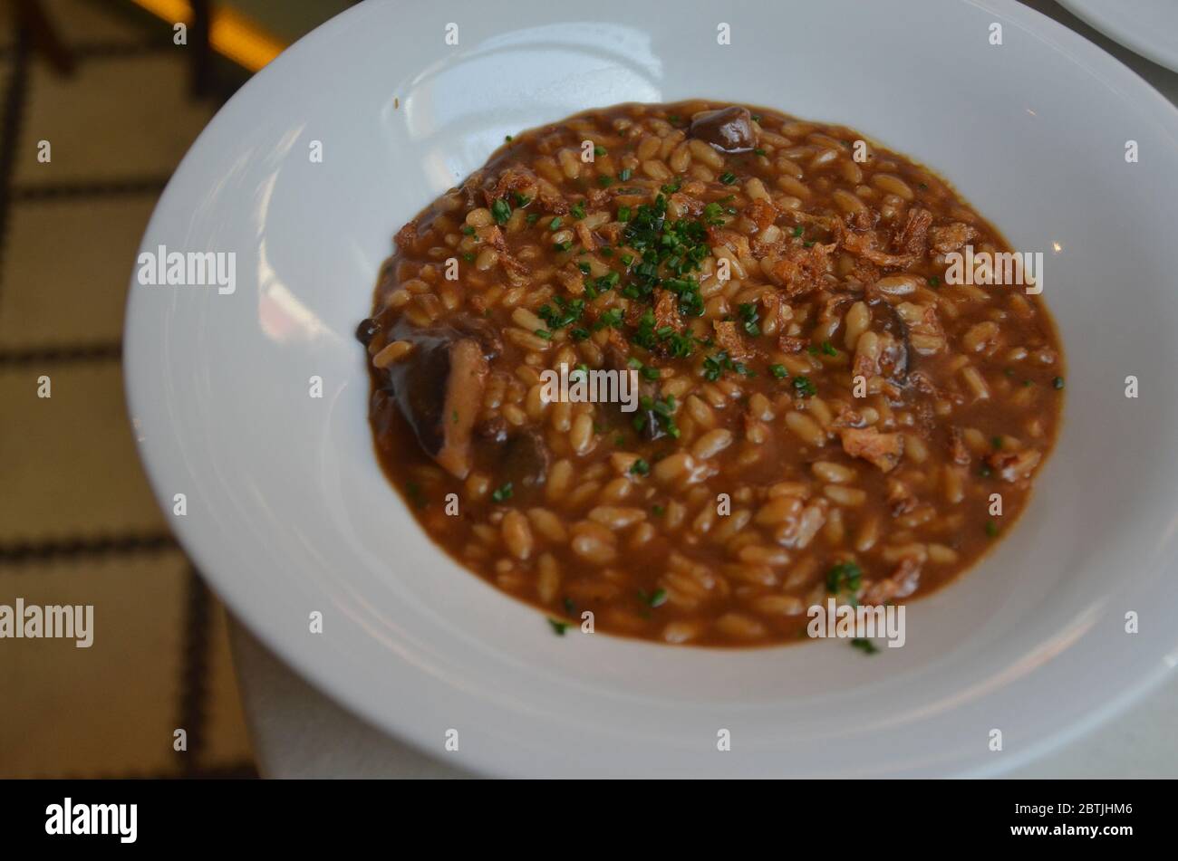 Delicious seafood mushroom risotto. Risotto is a northern Italian rice