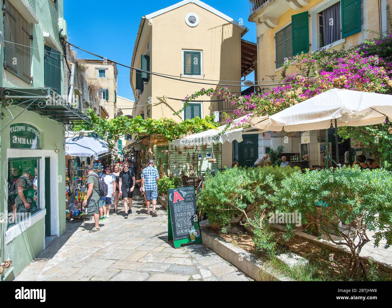 Greek Taverna in Corfu Town, Corfu, Greece Stock Photo