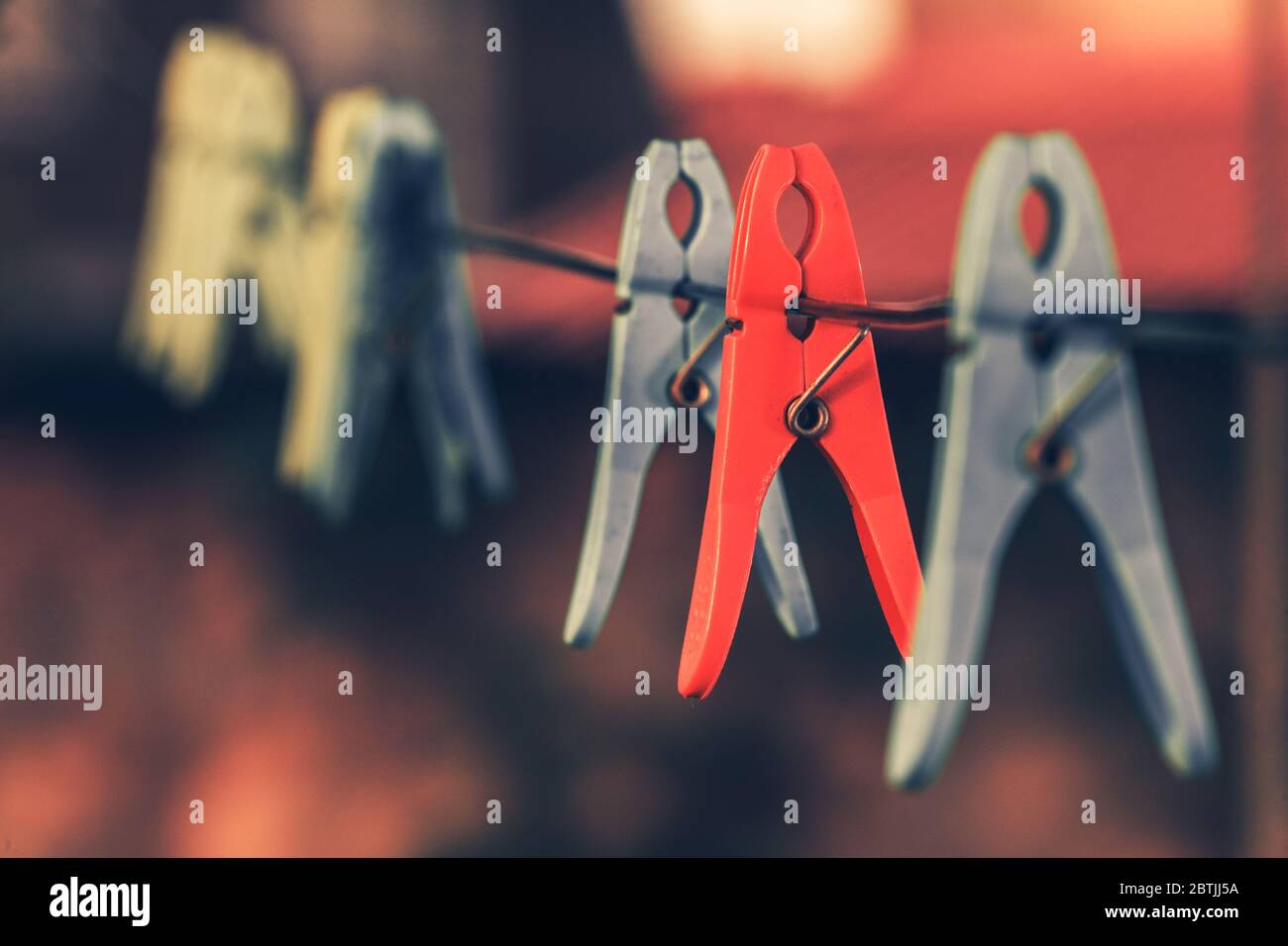 Colorful Plastic Clothespin or Clothes Peg on a Rope Used to Hang Up