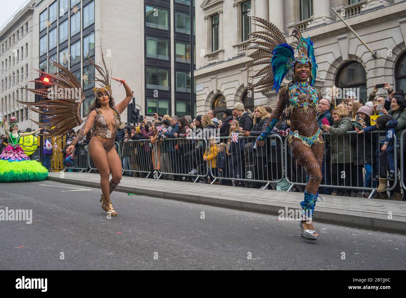 London New Year's Day Parade 2020, Two ladies in costume. Stock Photo