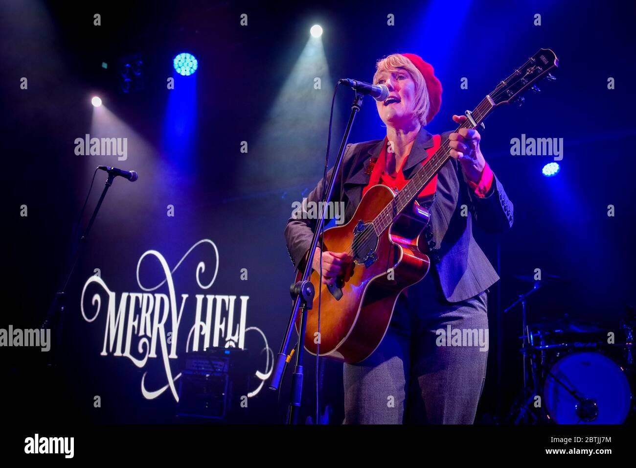 English Folk Rock band Merry Hell in concert, Skegness, England. Stock Photo