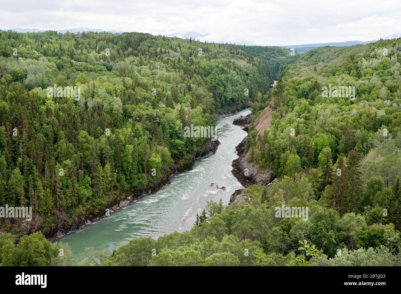 The Bulkley River Valley and canyon, a tributary of the Skeena River, Near Hazelton, northern British Columbia, Canada. Stock Photo