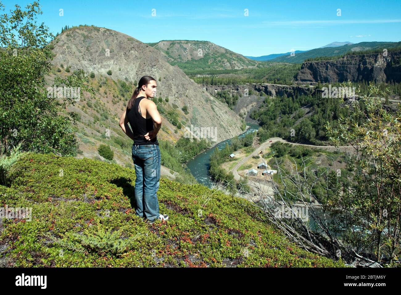 An indigenous member of the Tahltan First Nation above the Grand Canyon of the Stikine River