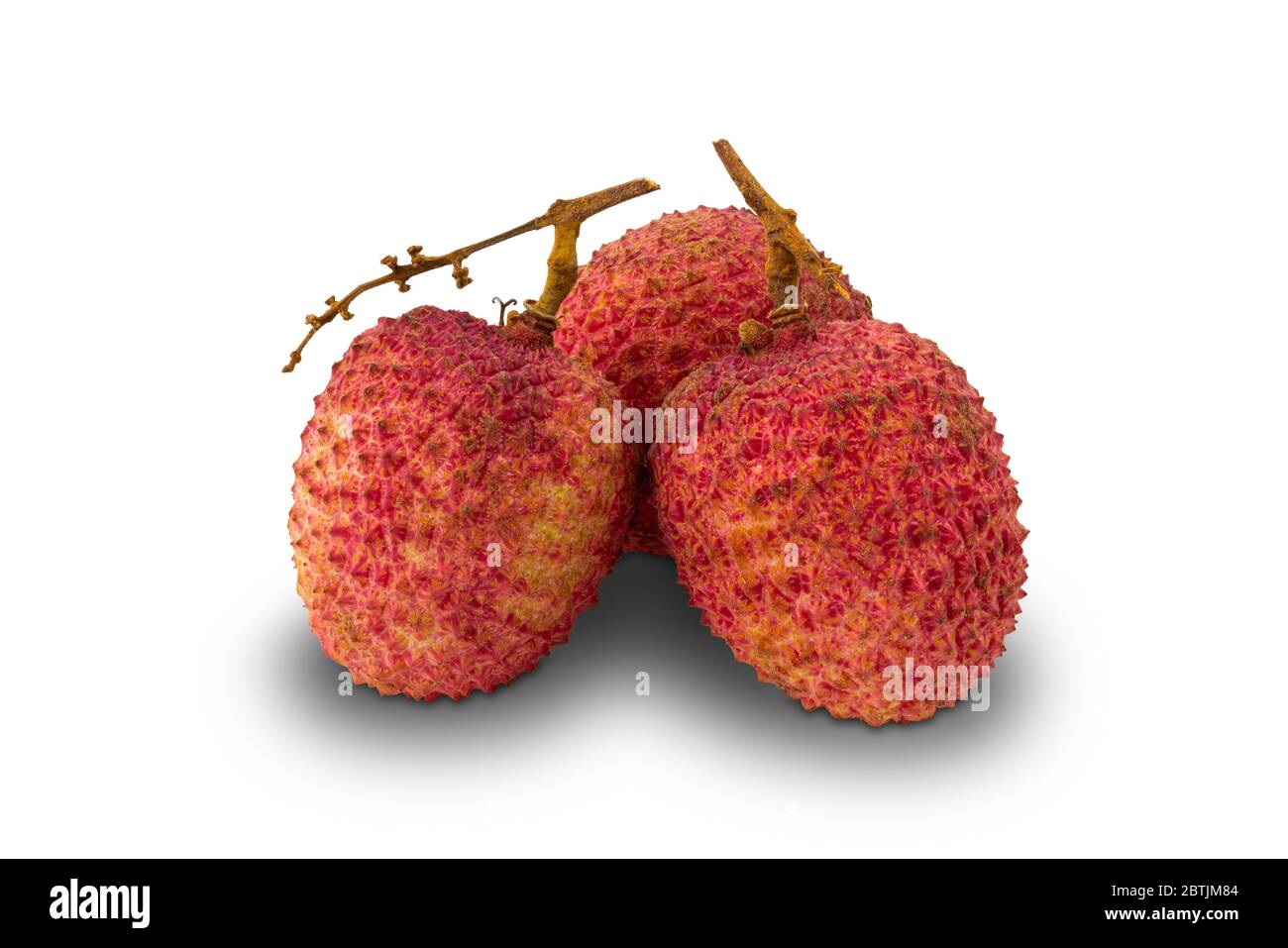 Freshly harvested lychees isolated on white background with clipping path. Stock Photo