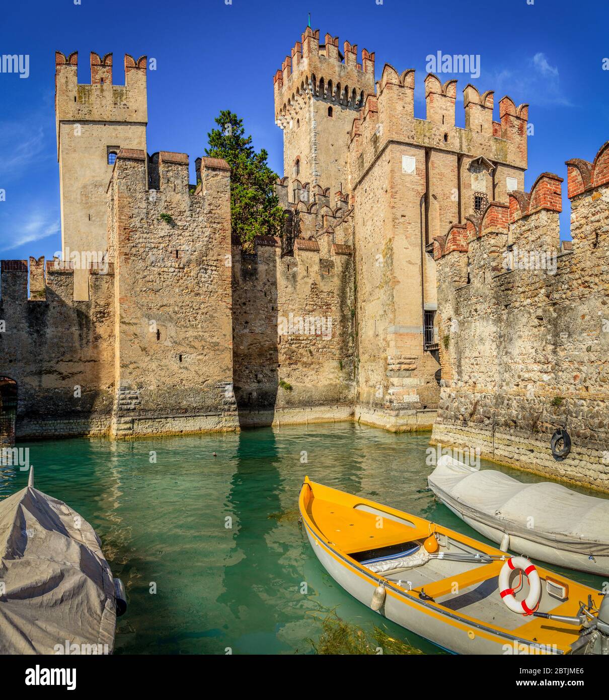 Towers of Scaligero Castle in Sirmione in Lombardy, Italy Stock Photo