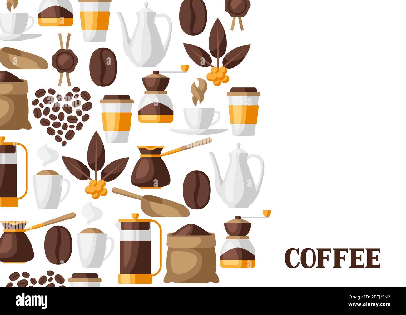 Background with coffee icons. Food illustration of beverage items Stock ...
