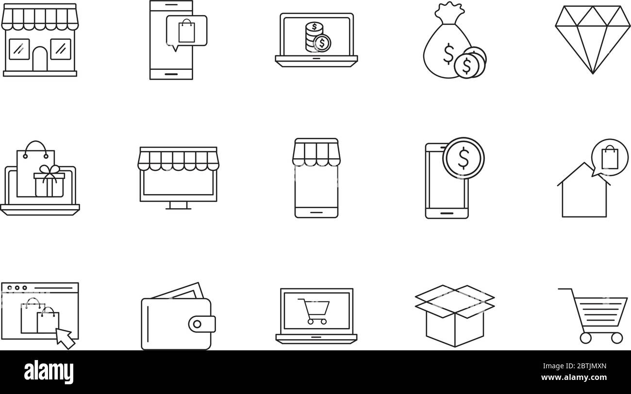 Shopping online line style icon set vector design Stock Vector Image ...