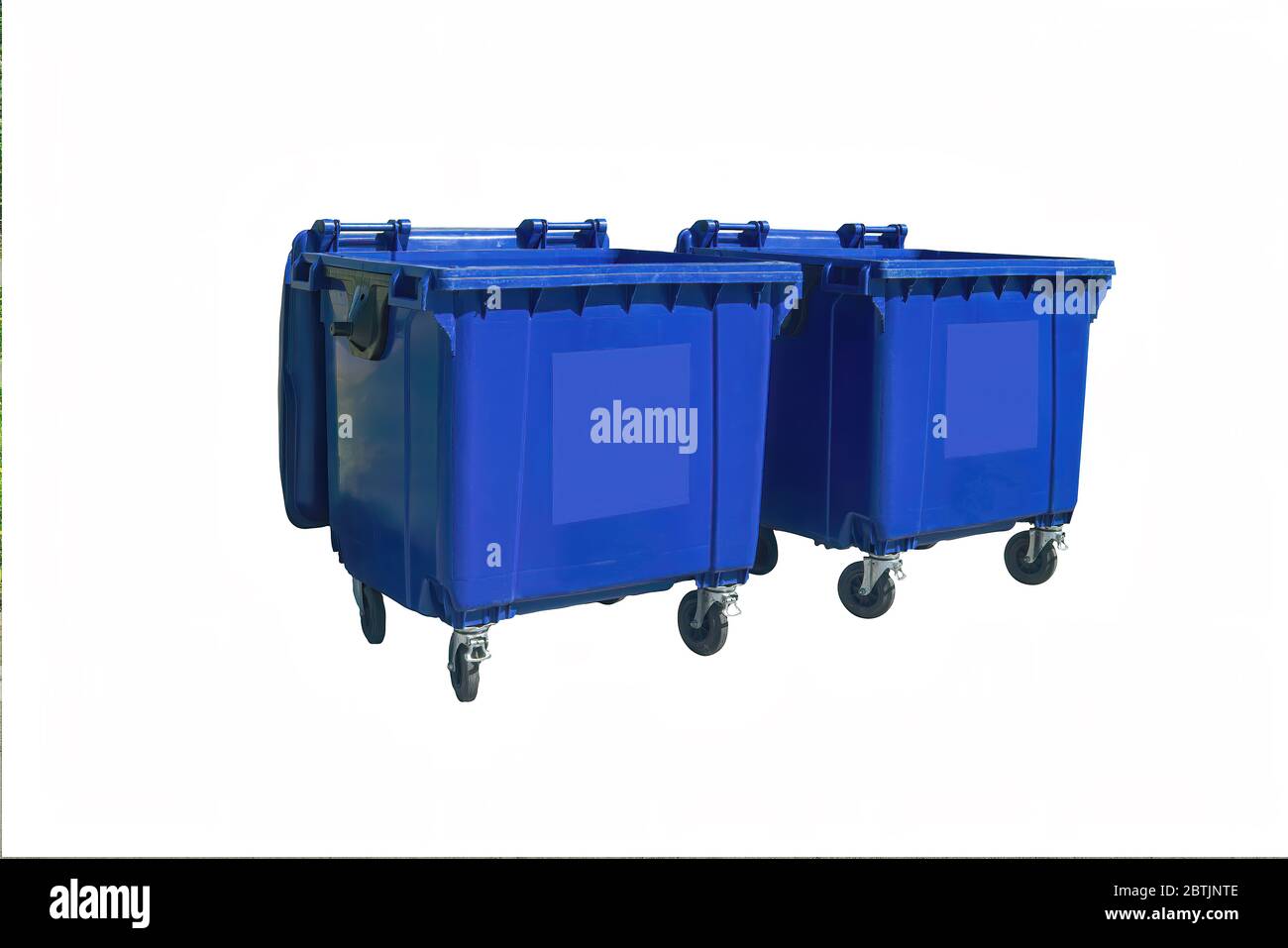 Blue plastic trash recycling containers. Blue containers for collecting
