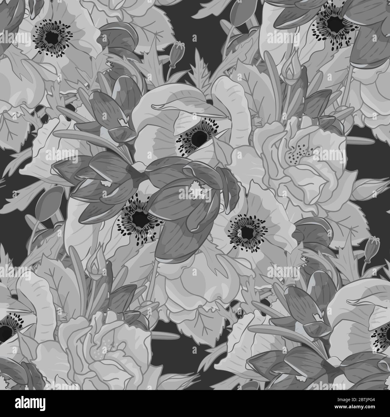 Colorful floral seamless pattern with hand drawn flowers on white ...