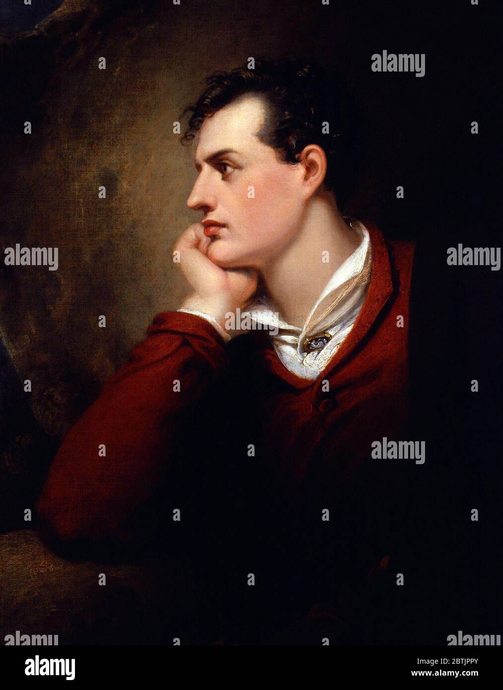 Portrait of Lord Byron by Richard Westall, oil on canvas, 1813. George Gordon Byron, 6th Baron Byron (1788-1824), was an English poet and a leading figure in the Romantic movement. Stock Photo