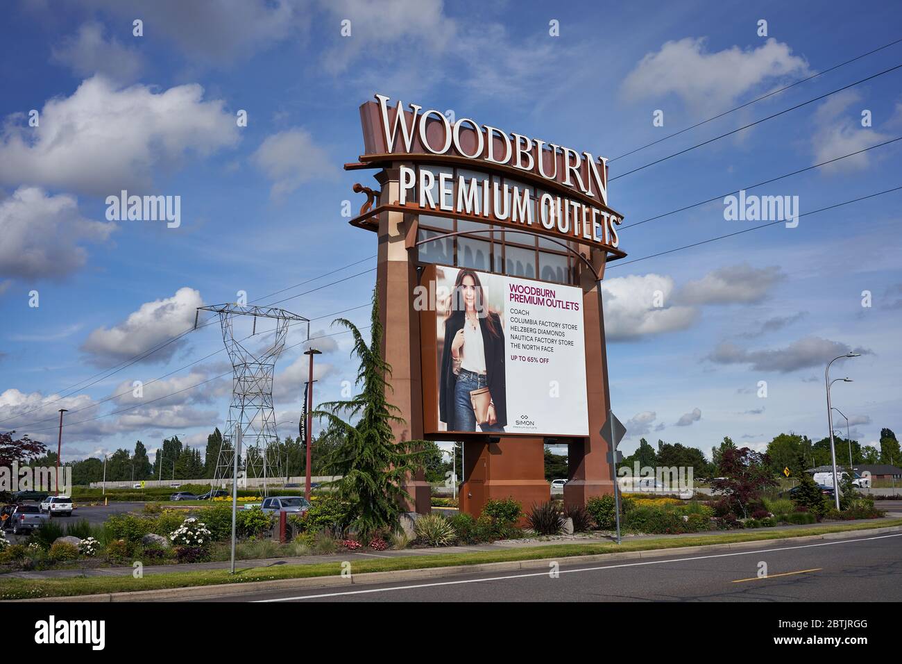 Woodburn Premium Outlets, an outlet mall in Woodburn, Oregon, reopened on Memorial Day weekend after closing for over 2 months amid COVID-19 pandemic. Stock Photo