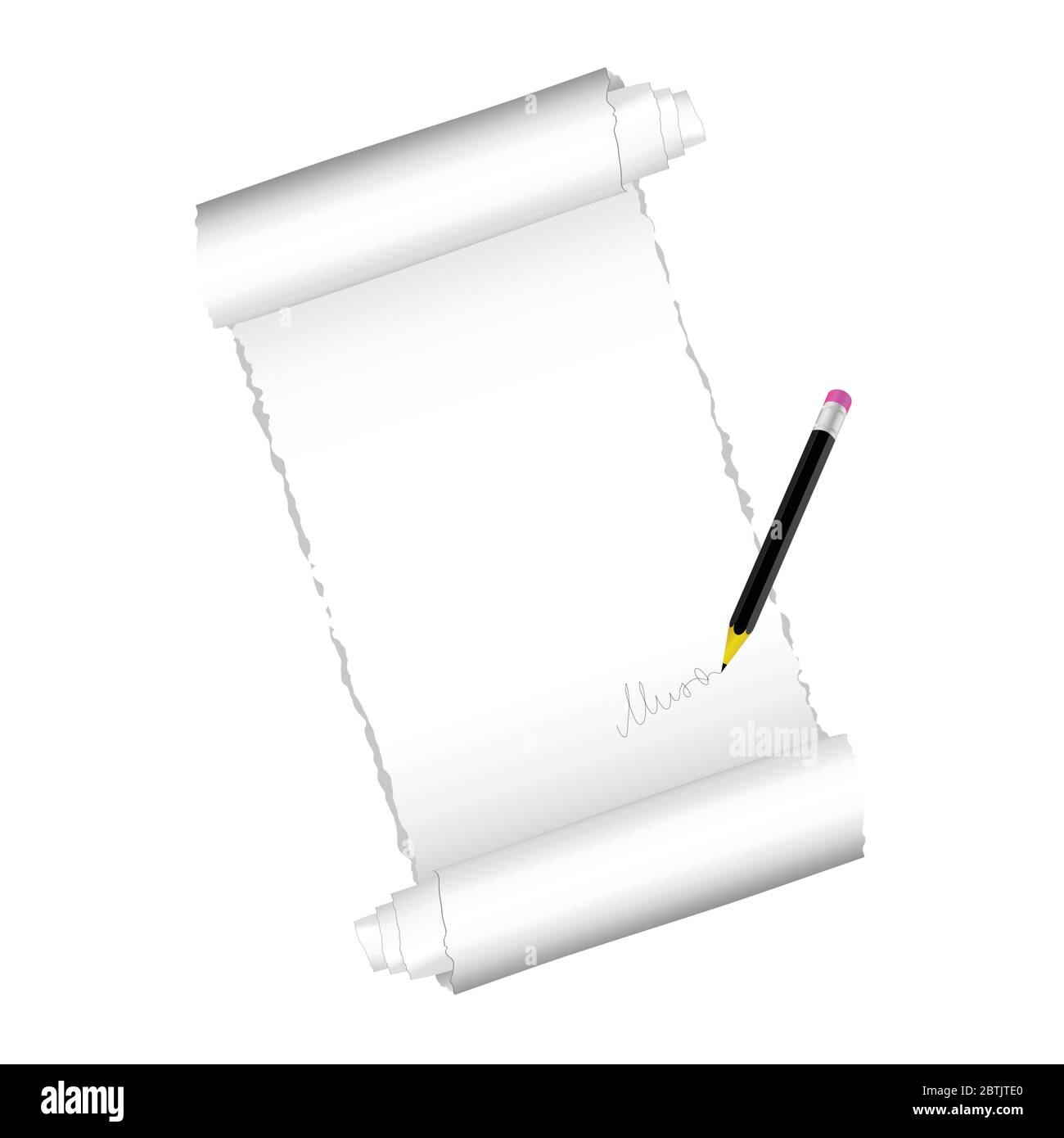 paper roll with black pen illustration vector on white Stock Vector