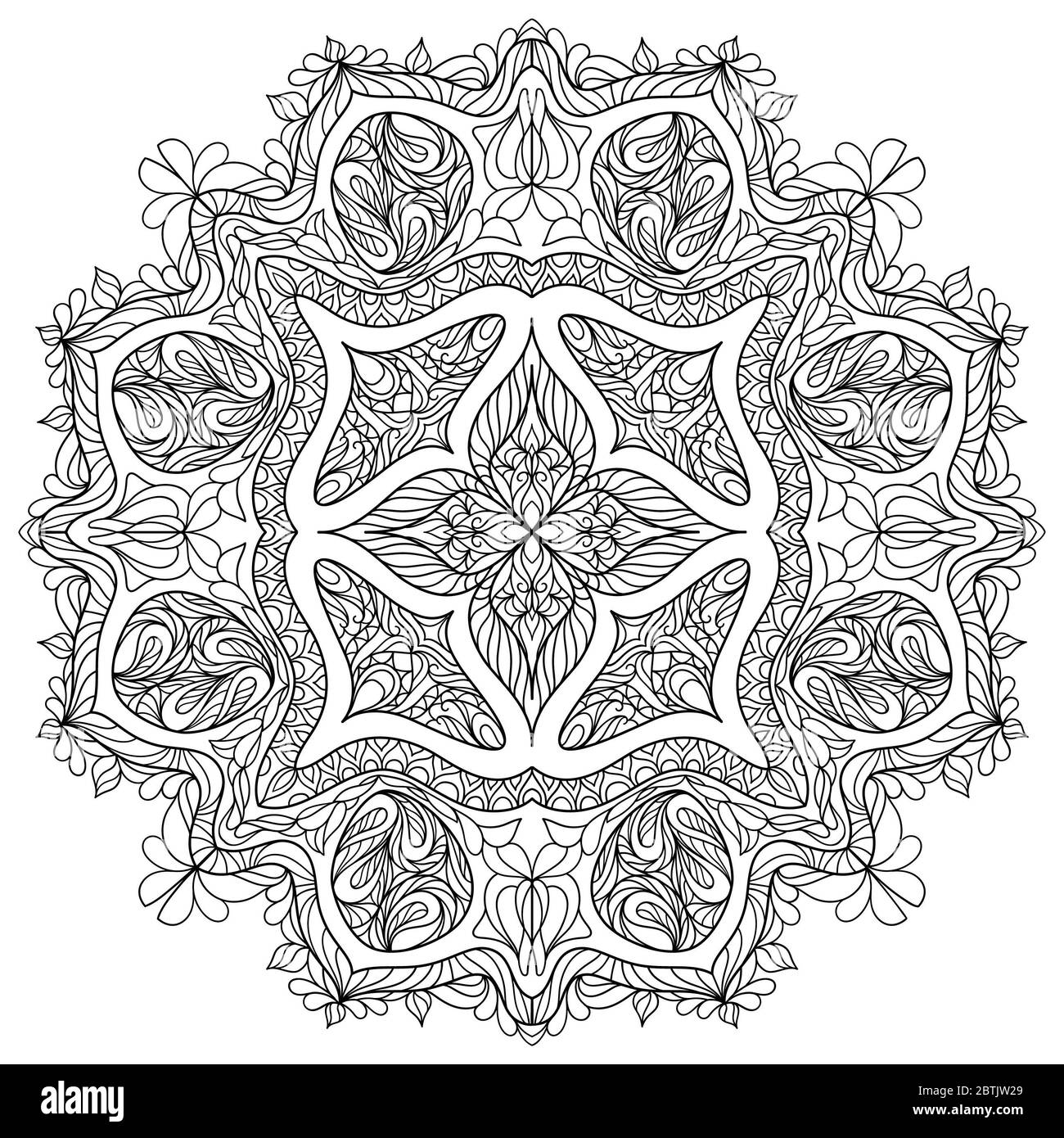 Zentangle coloring  page for adults anti stress with botanical decorative mandala Stock Photo