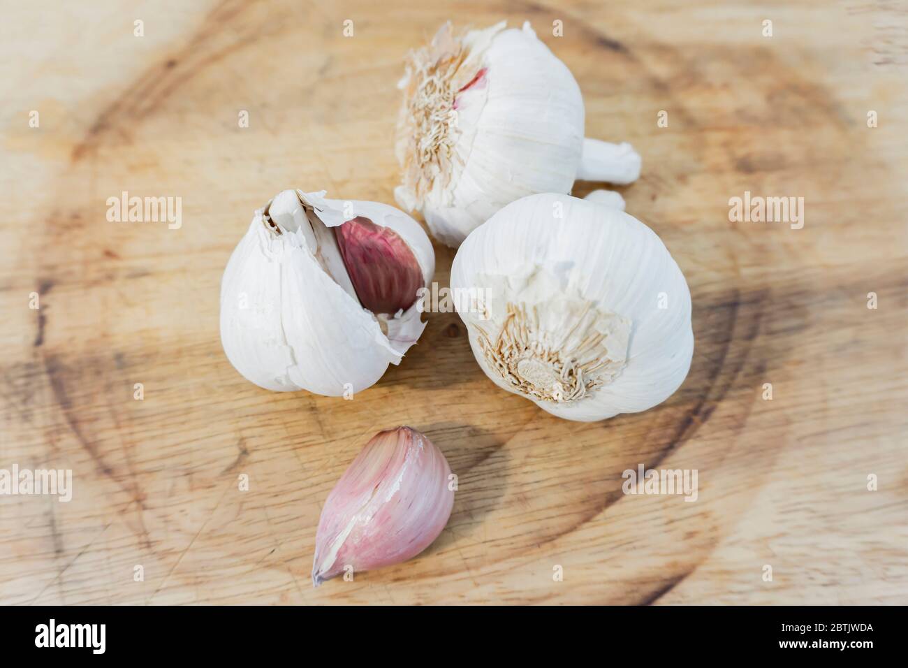 garlic on the wood table Stock Photo