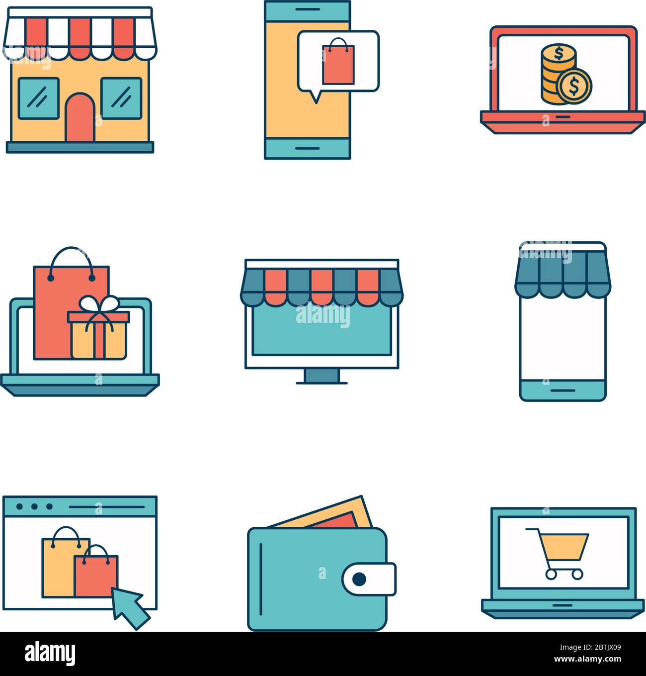 Shopping online line and fill style icon set vector design Stock Vector ...