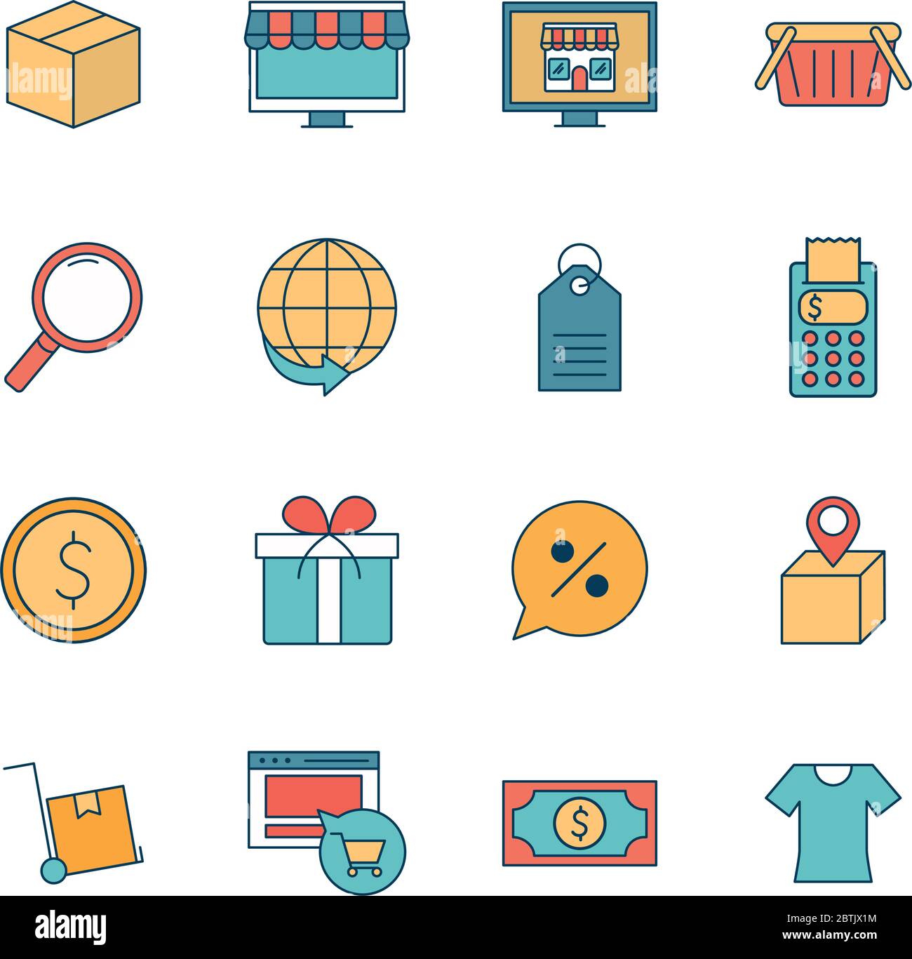Shopping online line and fill style icon set vector design Stock Vector ...
