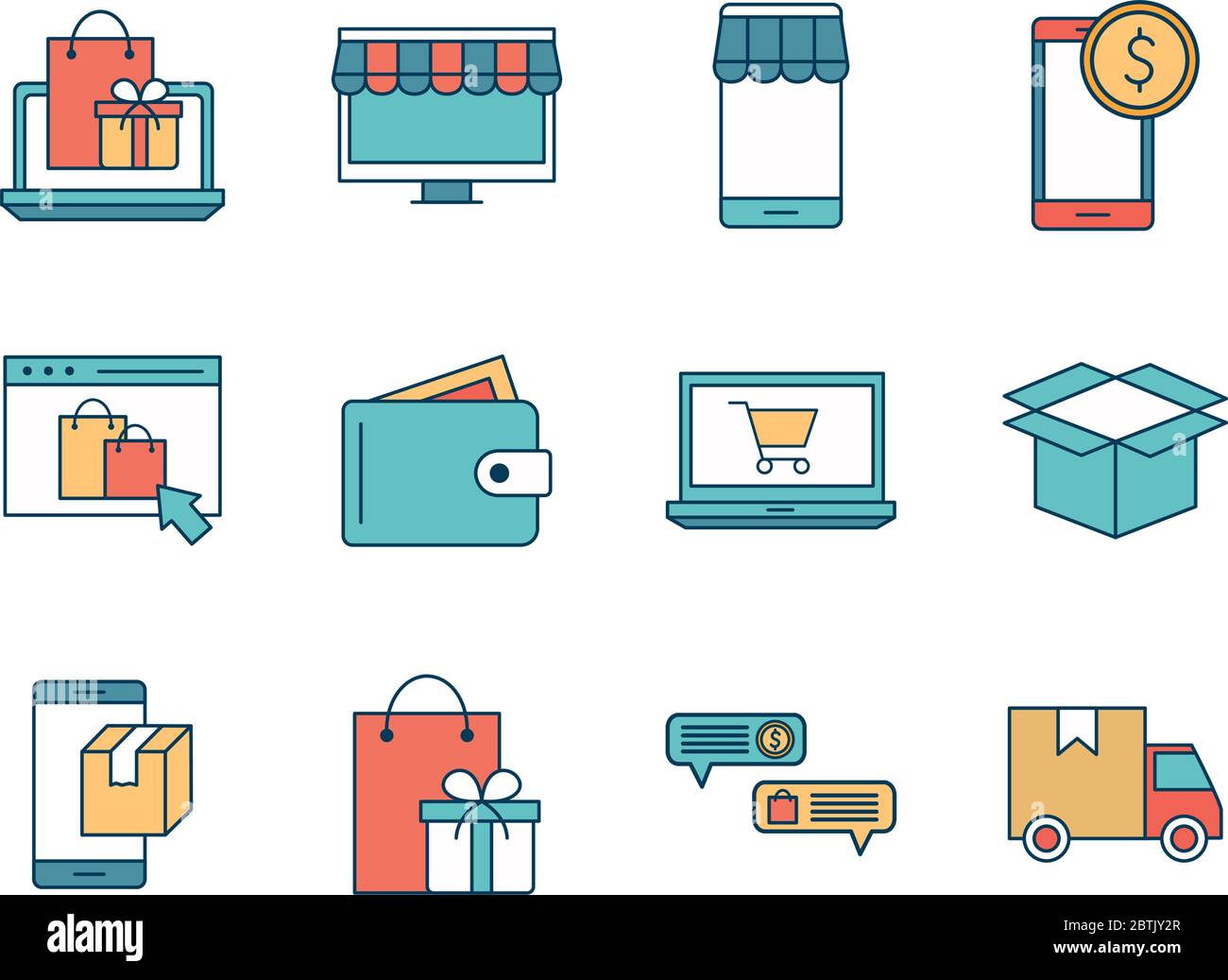 Shopping online line and fill style icon set vector design Stock Vector ...