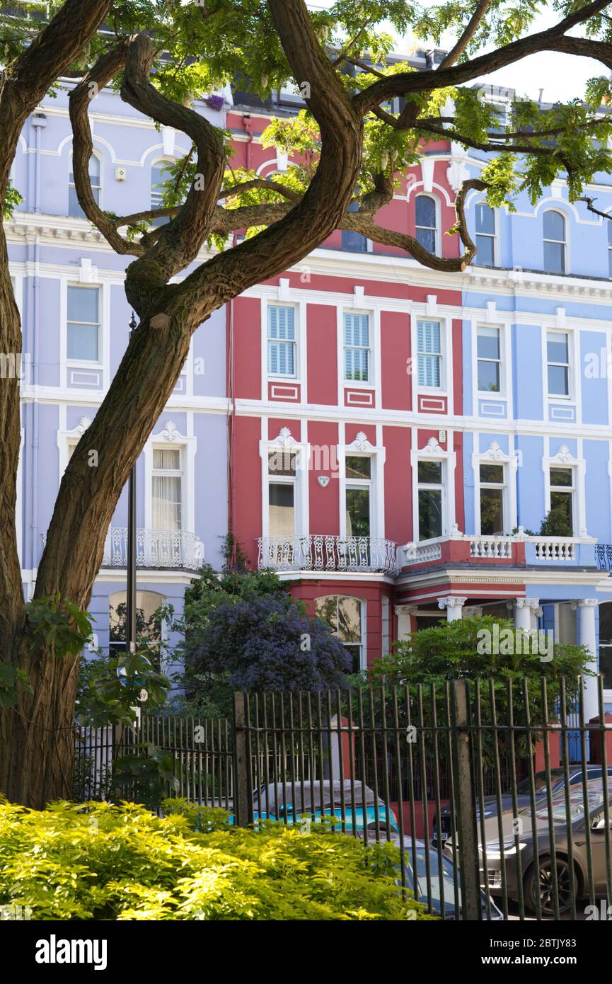 Brightly coloured houses in Notting Hill , London Stock Photo