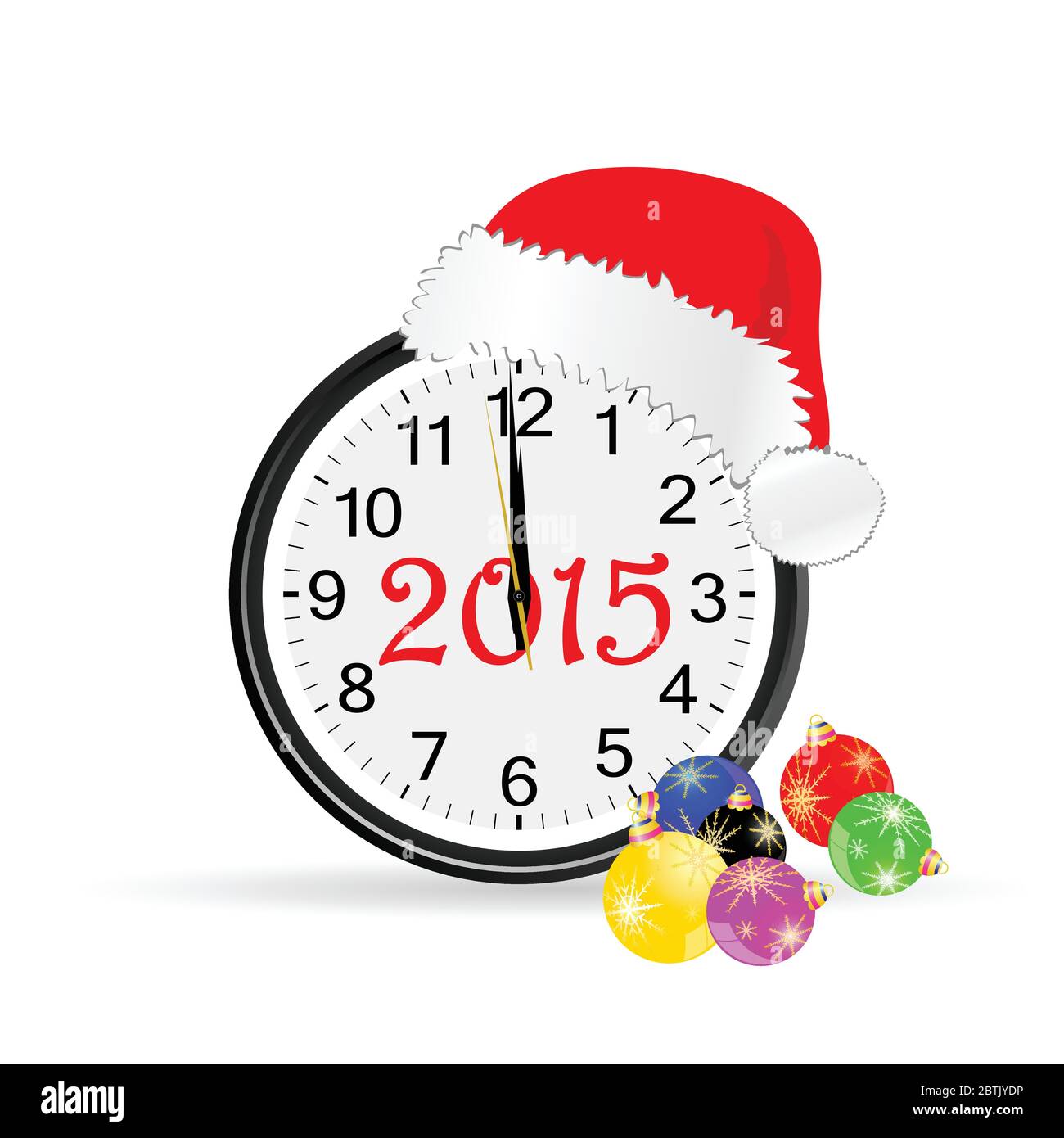 christmas clock 2015 color vector art illustration Stock Vector