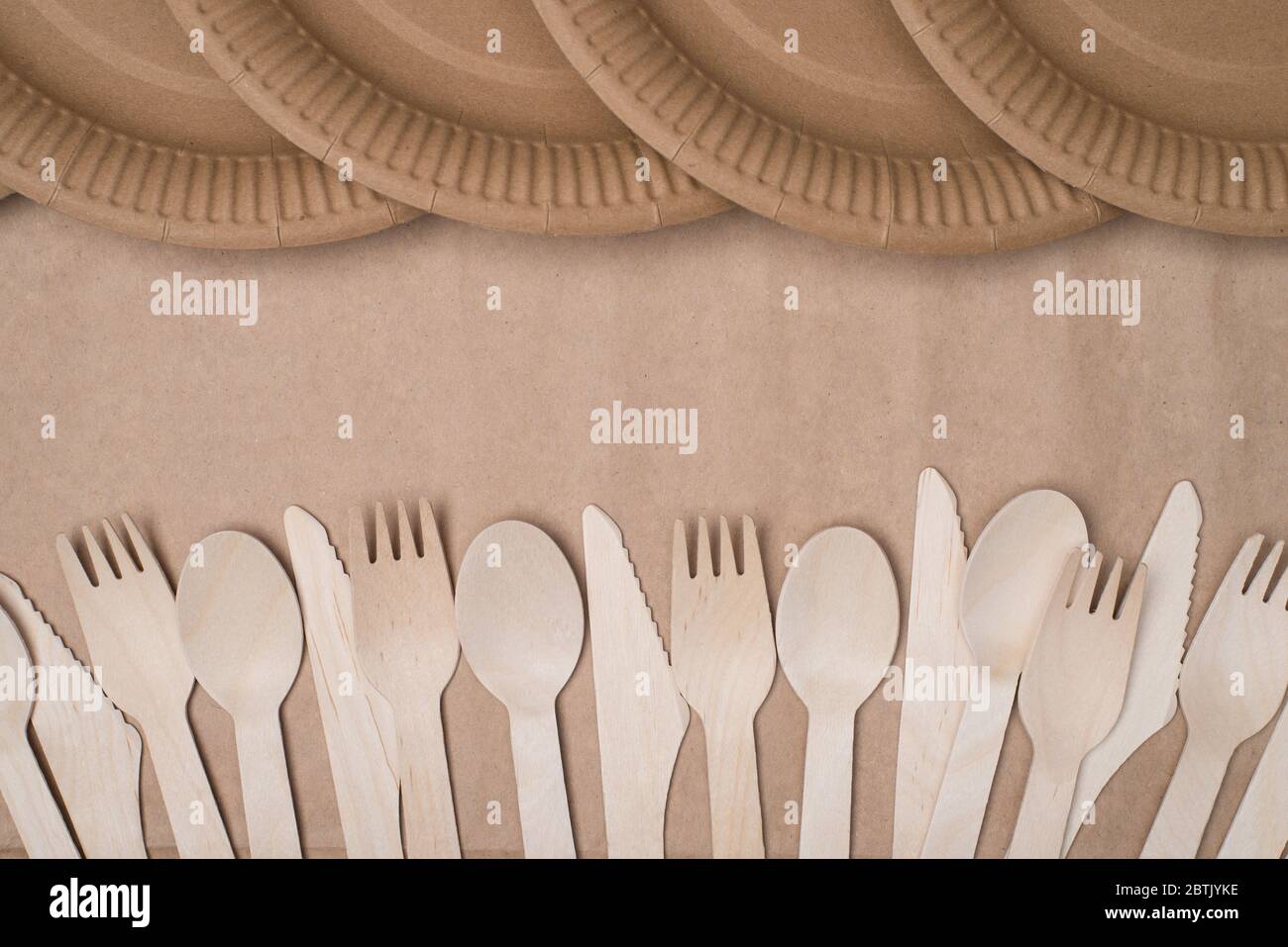 Top above overhead view photo of rows of wooden cutlery and paper ...