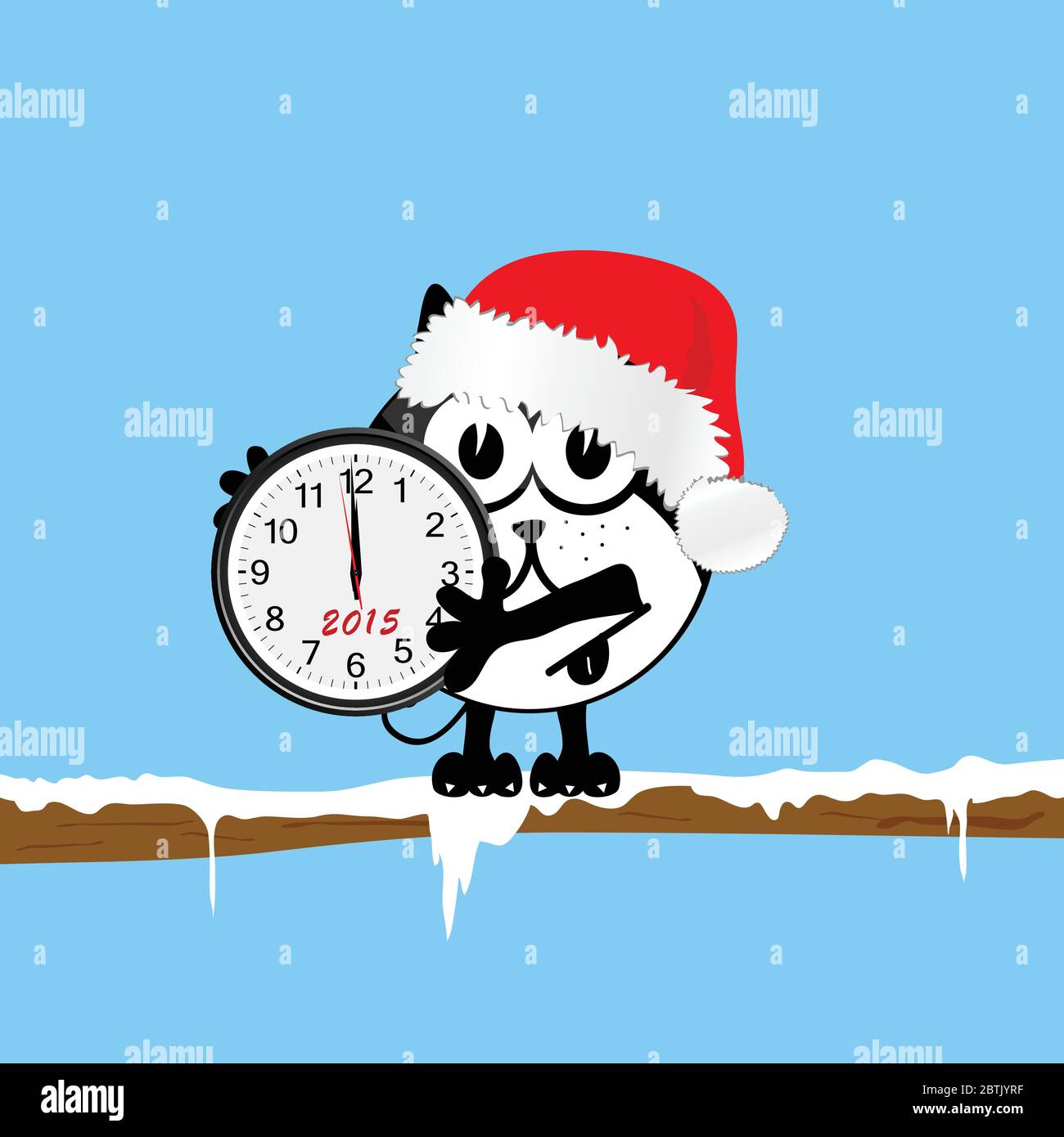 new year clock with cat color vector illustration Stock Vector
