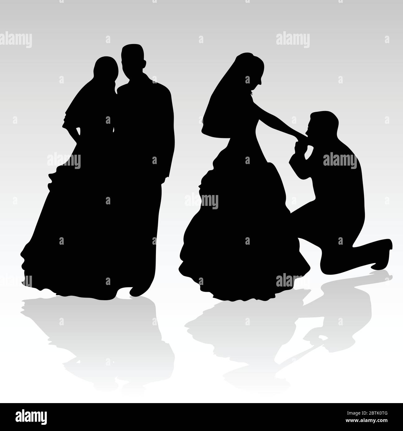 wedding couple silhouette art vector illustration in black Stock Vector ...