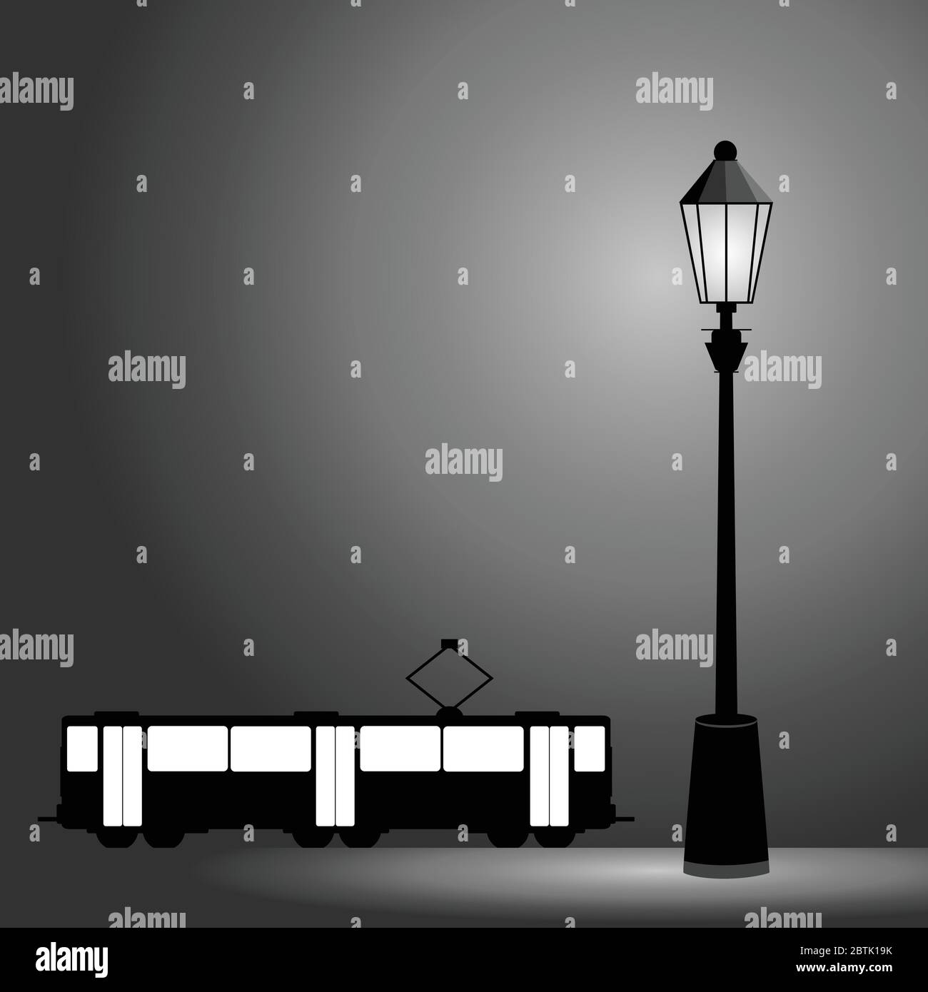 tram with street light vector illustration Stock Vector