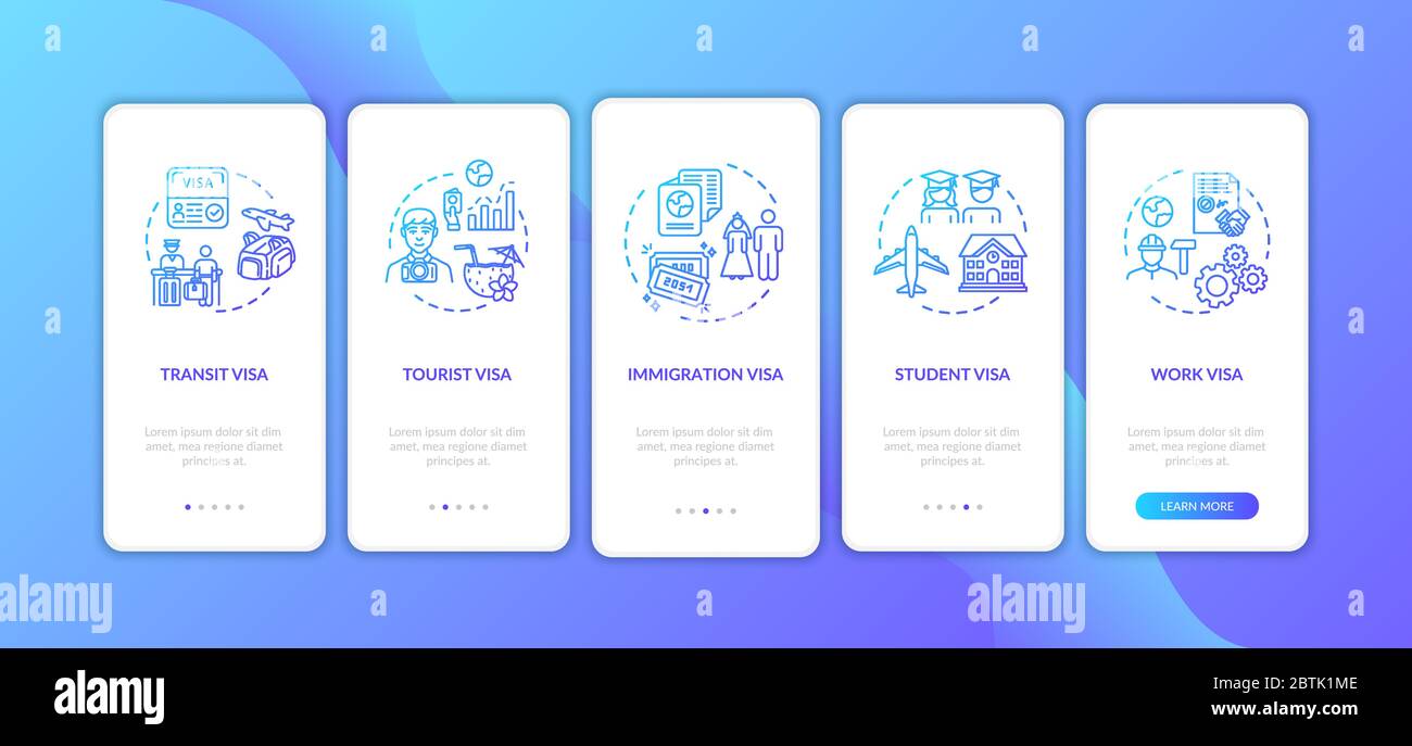 Visa application onboarding mobile app page screen with concepts Stock Vector