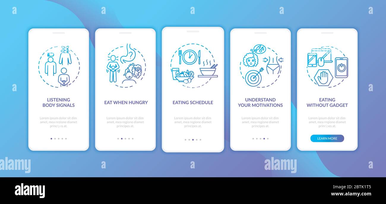 Nutrition, healthy eating rules onboarding mobile app page screen with ...